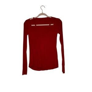 Micheal Lauren Red Ribbed Knit Long Sleeve Top Size Small Comfortwear